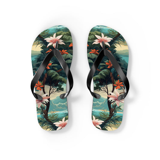 "Vintage Tropical Tree Wall Paper"  Flip Flops